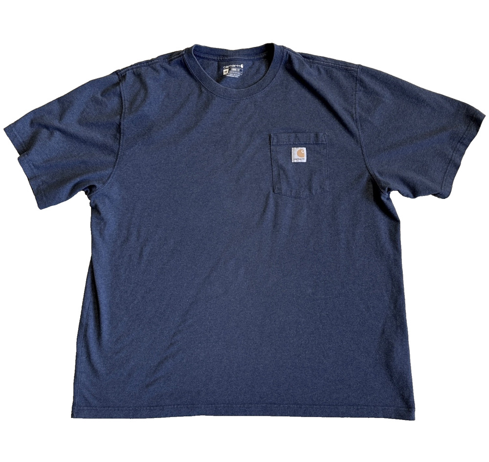 Carhartt Shirt Mens 2XL Cobalt Blue Heather K87 Loose Fit Workwear Pocket-T FLAW